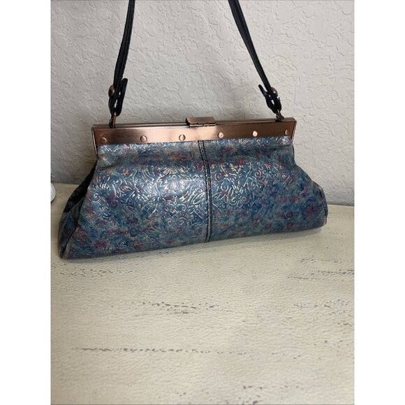 Patricia Nash Blue Embossed Floral Leather Snap Latch Doctor Style Shoulder Bag - Picture 4 of 15